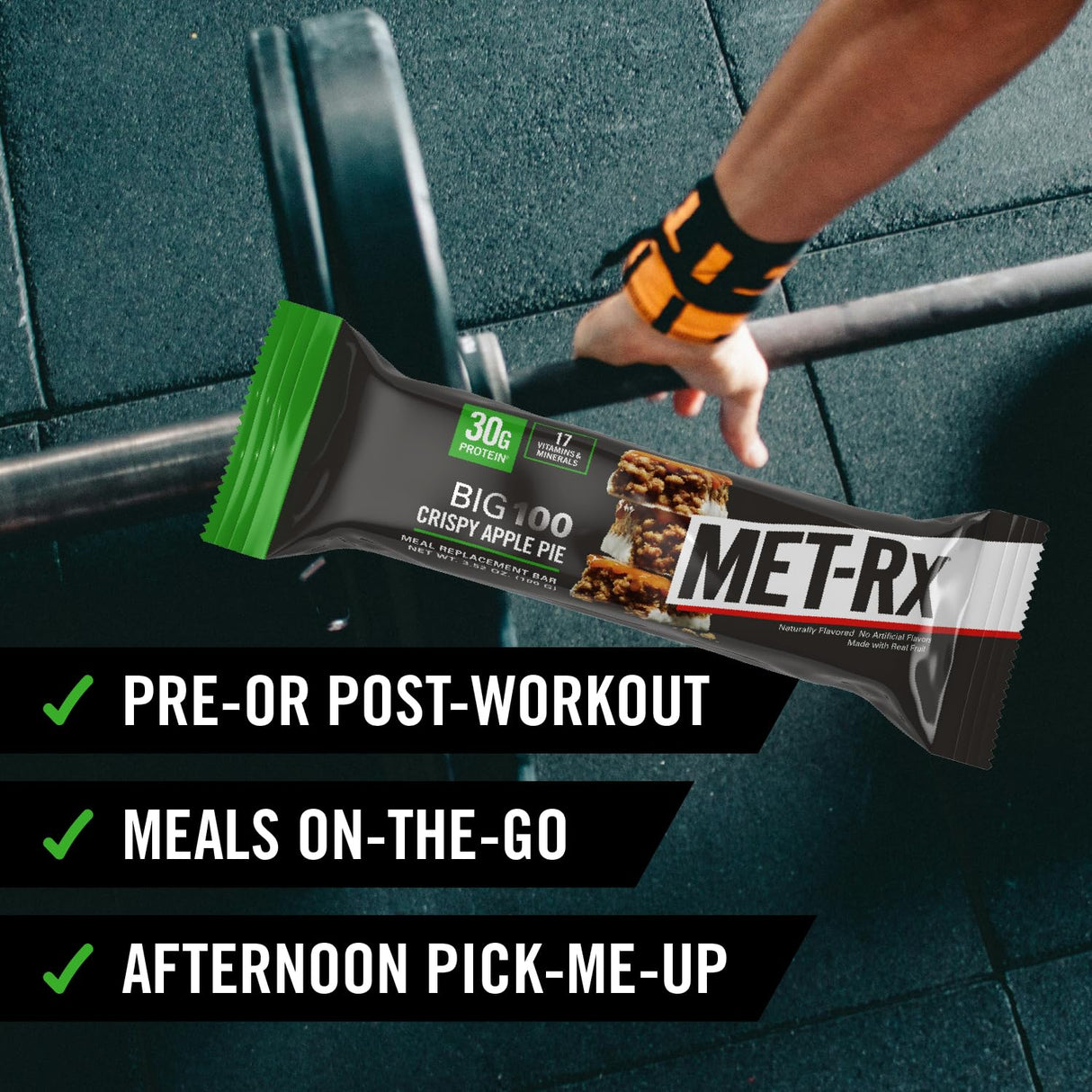 MET-Rx Big 100 Colossal Protein Bars, Crispy Apple Pie Meal Replacement Bars, 9 Count