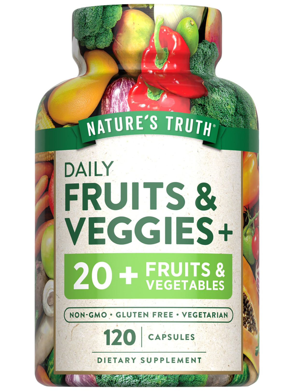 Nature's Truth Fruit and Veggies Supplement | 120 Vegetarian Capsules | 20+ Fruits & Vegetables | Vegetarian, Non-GMO, and Gluten Free Supplement