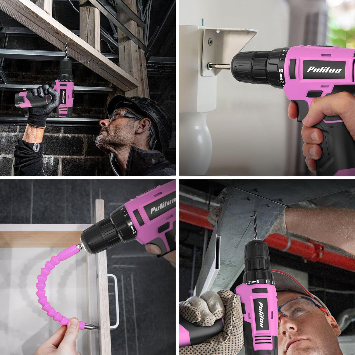 PULITUO Drill Set, 149-Piece Home Tool Set with 12V Pink Cordless Drill, Tool Box, Hand Tool Kits for Women & Men and DIY Enthusiasts, for Home Improvement