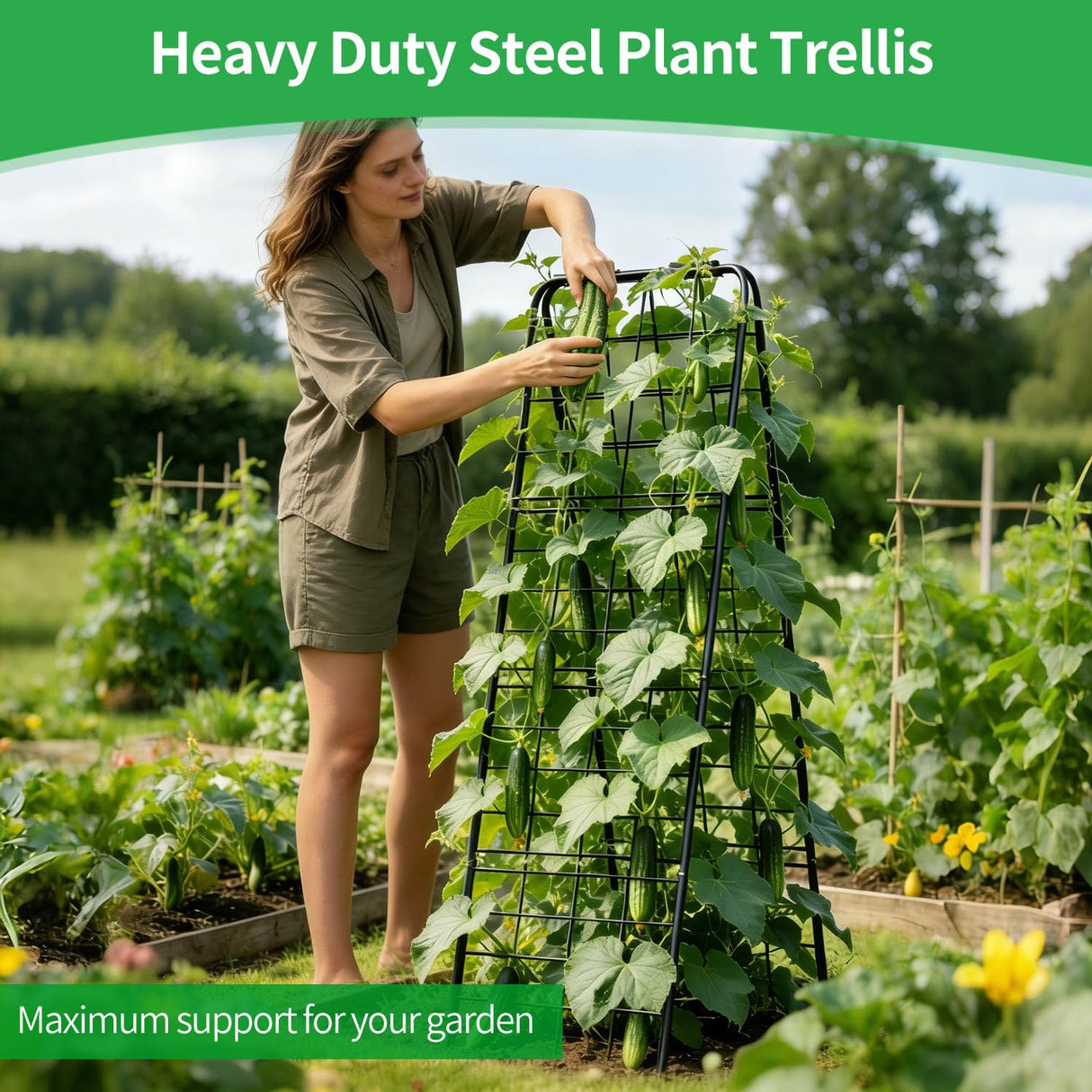 DOLEMODUO Heavy Duty Trellis for Climbing Plants, 50"x17" Adjustable Height Steel Cucumber Trellis, Powder Coated Metal Garden Trellis for Raised Beds,Tomatoes, Cucumbers & Outdoor Vines