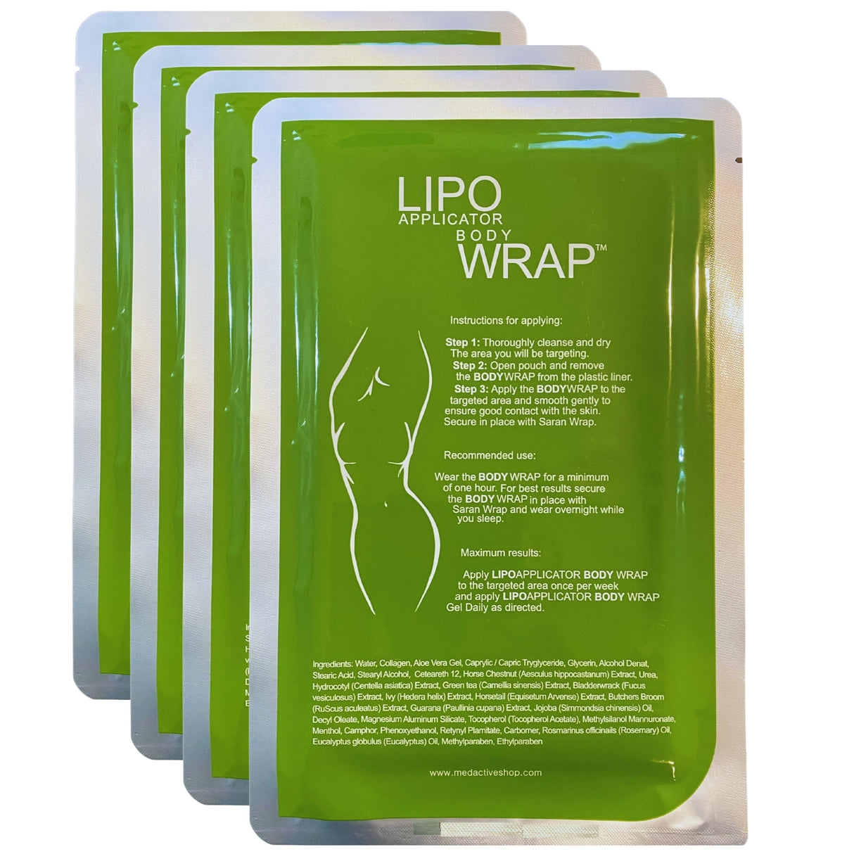 lipo applicator Ultimate Body Wrap with Guarana, Green Tea, and Seaweed Works for Stomach Belly Legs Arms Abdomen. 4 Wraps