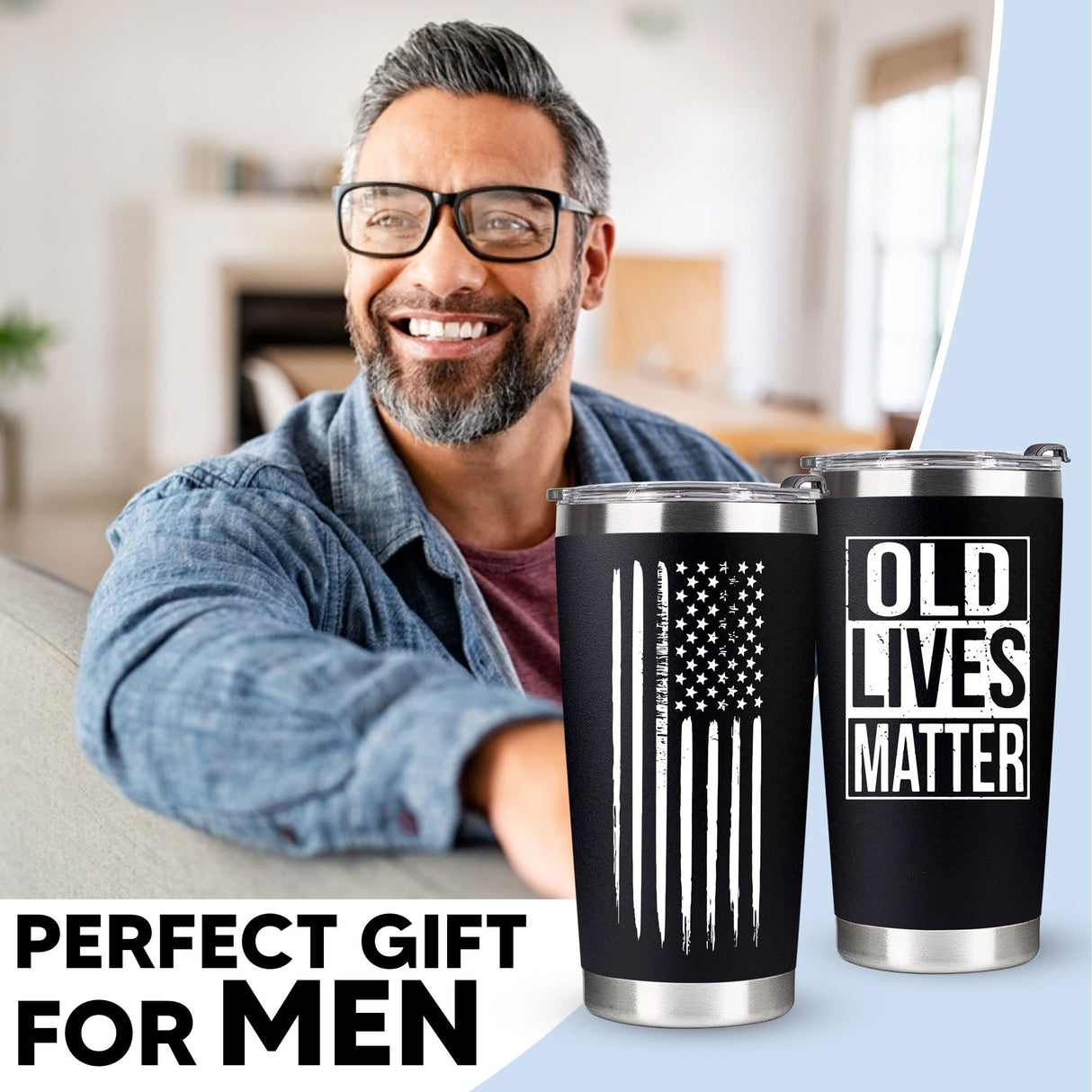 VIWIS 30th, 40th, 50th and 60th Birthday Gifts for Men, Dad from Son, Daughter, Wife - Gag Gifts For Men, Grandpa - Cool Old Man Gift, Old Lives Matter Tumbler 20oz - Funny Christmas Gifts