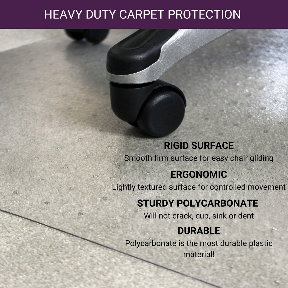 Marvelux Thick Polycarbonate Office Chair Mat for High Pile Carpets, Large Heavy Duty Clear Rigid Rectangular Carpeted Floor Protector Mat for Plush Pile Carpets, 48” x 60”