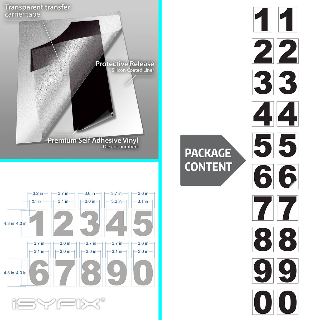 iSYFIX Black Vinyl Numbers Stickers,4 Inch Self Adhesive (2 Sets),Premium Decal Die Cut and Pre-Spaced for Mailbox, Signs, Window, Door, Cars, Trucks, Home, Address Number, Indoor or Outdoor