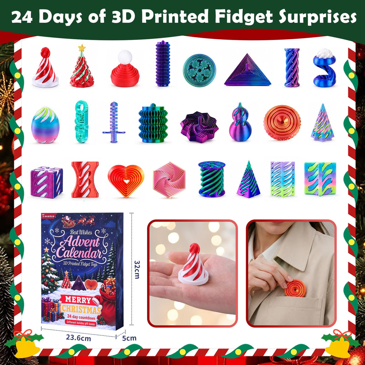 Advent Calendar 2026 Christmas 24 Days Countdown Mini 3D Printed Fidget Toy