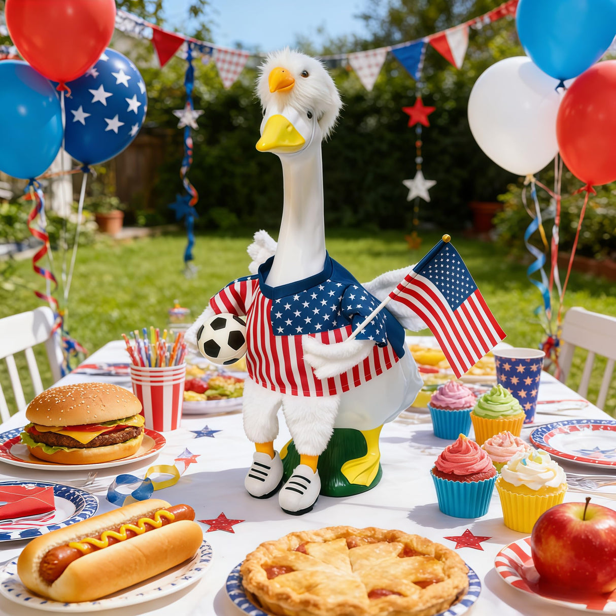 Soccer Porch Goose Outfits, Football Geese Duck Statues Clothes Art Decor