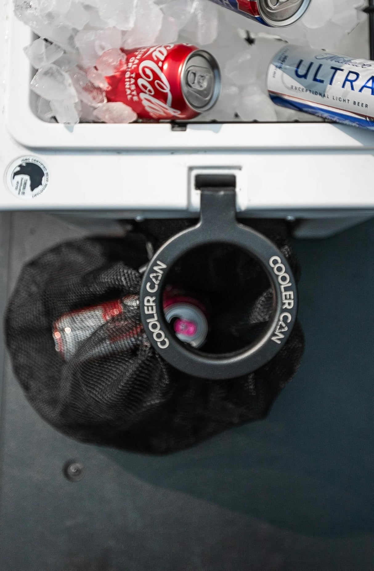 the Cooler can- Outdoor Cooler Trash Can Accessory - Attaches to Most Brands of Roto-Molded Coolers- No Tools Required - Portable Trash Holder for Boats, Fishing, Camping, Truck Beds, SXS's & ATV's -