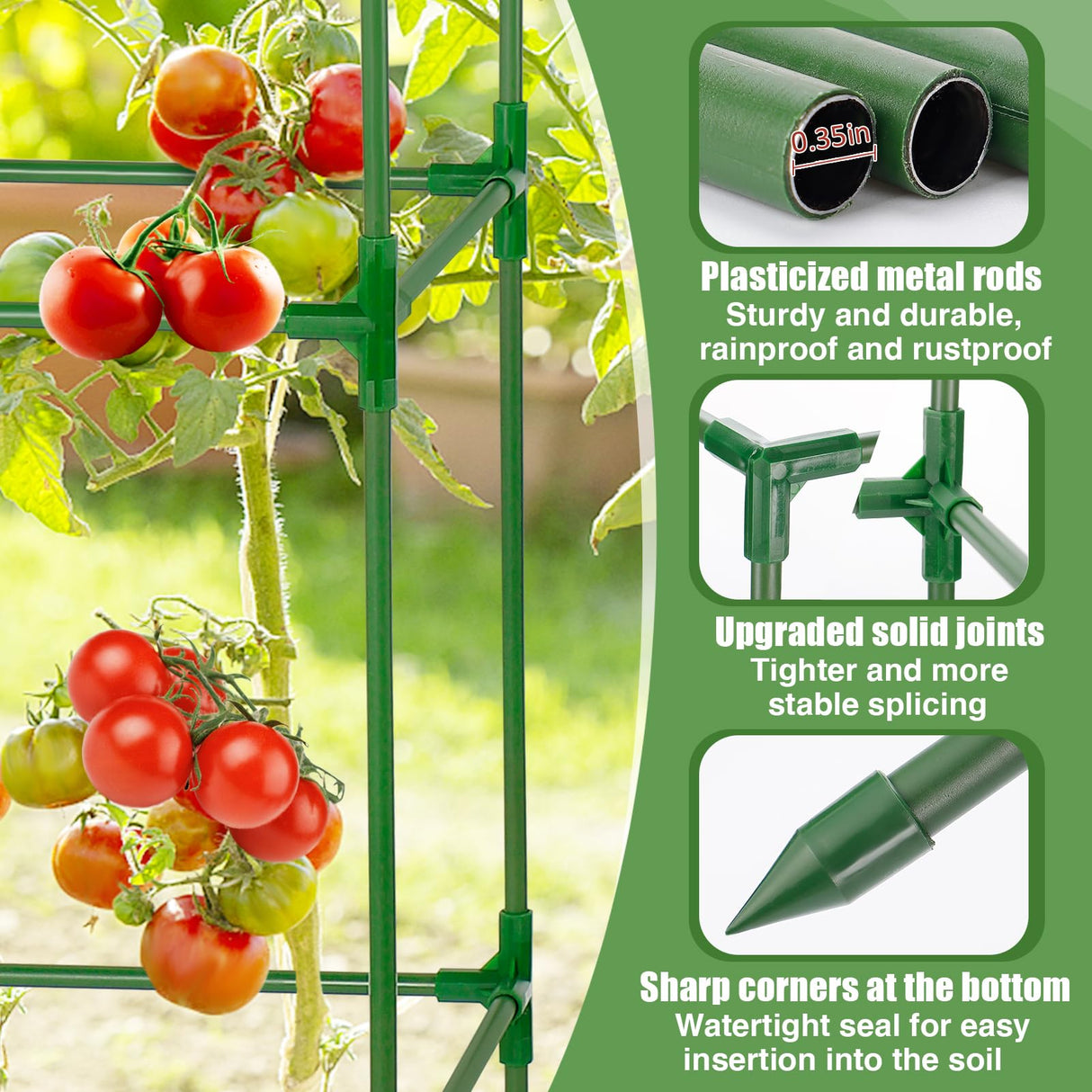 PAMASE 45x14.5x14.5in Square Tomato Cage for Garden, 3 Pack
