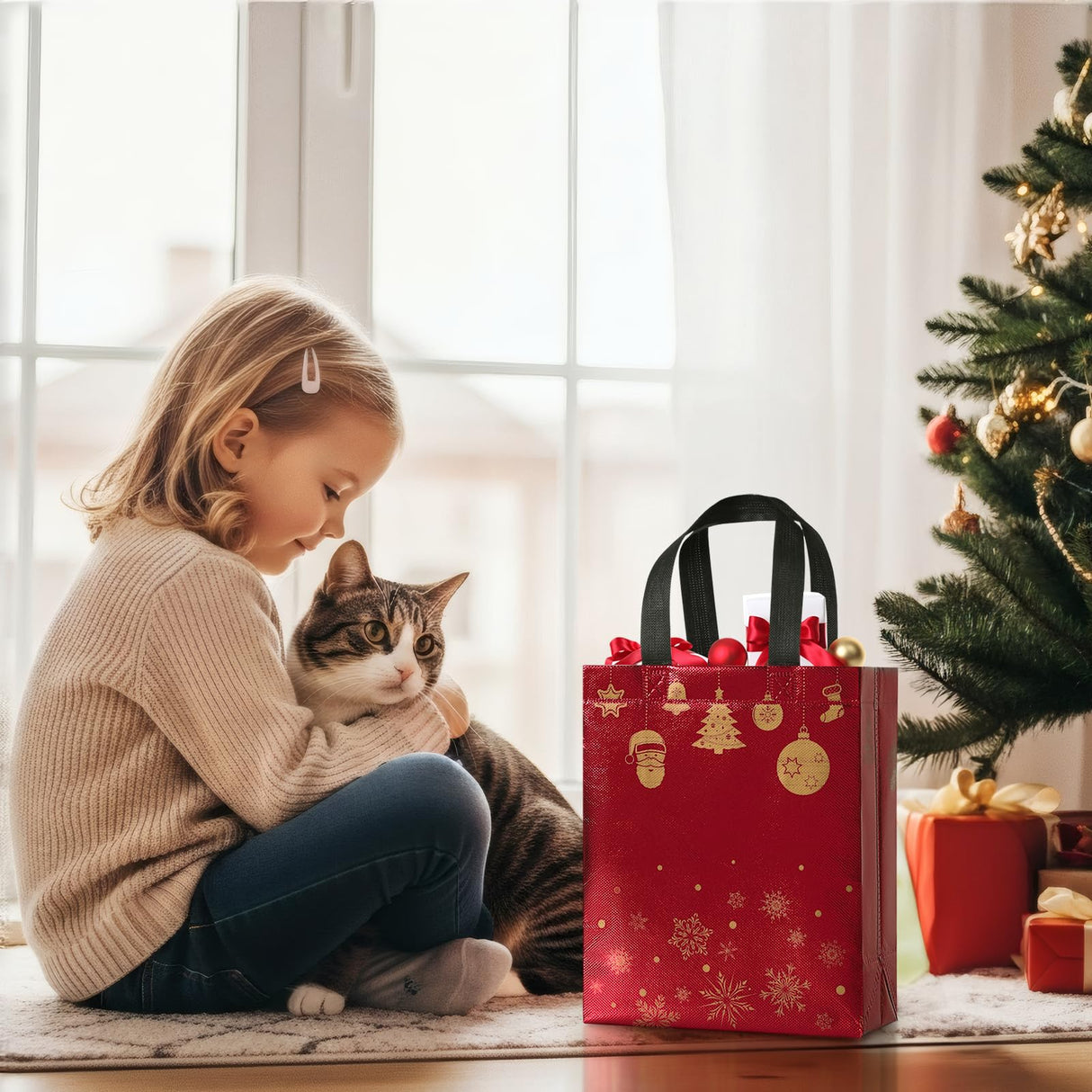 STYPOP 32 Pack 10" Christmas Gift Bags Medium Size with Tissue Paper, Reusable Non-Woven Christmas Tote Bags with Handles, Perfect for Holiday Gift Wrap/Party Favor Supplies, 10.2" ร 8.3" ร 4"