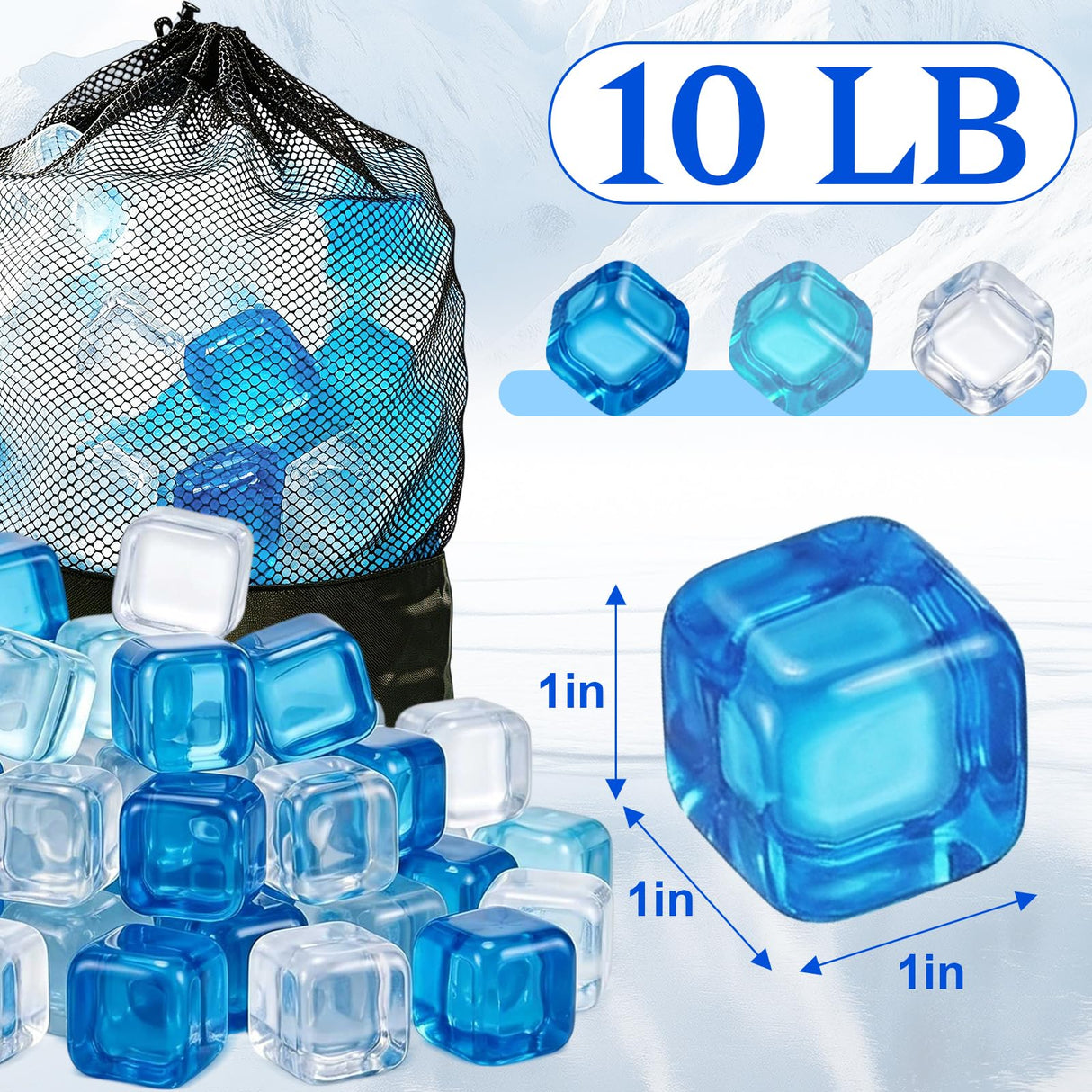 10lb Reusable Ice Cubes, Plastic Cubed Ice Reusable, Non Melting Refreezable Cubes for Chilling Drinks Coolers Bath Camping Party