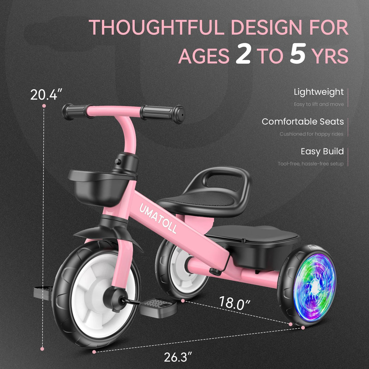 Umatoll Tricycle for 2-5 Year Old, Birthday Gift for Girl Age 2-4