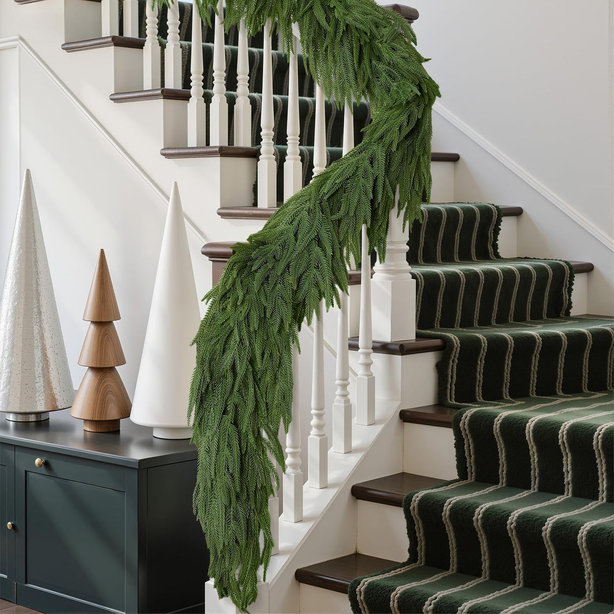 Alupssuc 9ft Christmas Garland, Real Touch Norfolk Pine Garland - Pine Garland, Artificial Greenery Christmas Garland for Mantle, Table, Fireplace, Indoor, Outdoor Christmas Decorations