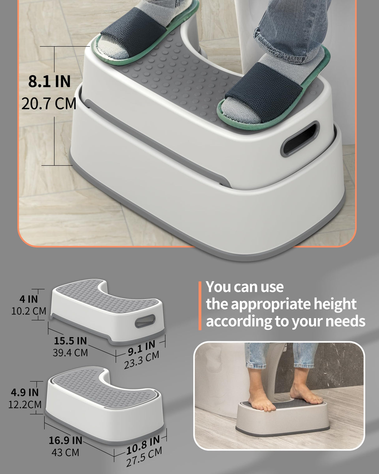 MR.SIGA Toilet Stool Squat Adult, Bathroom Stool Heavy Duty, Anti Slip Toilet Step for Bathroom, Toddler Step Stool for Kids