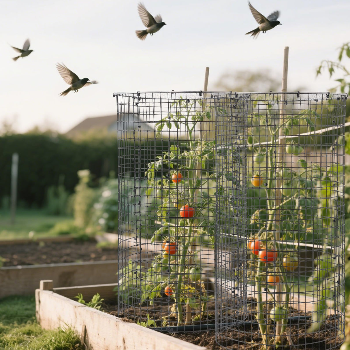 30 Pcs 24'' x 12'' Large Wire Plant Protector from Animals With Metal Cover, 10 Pack Metal Plant Cage Chicken Wire Cloche with 10Pcs Metal Covers to Keep Animals Out, Garden Protection Bunny Barricade