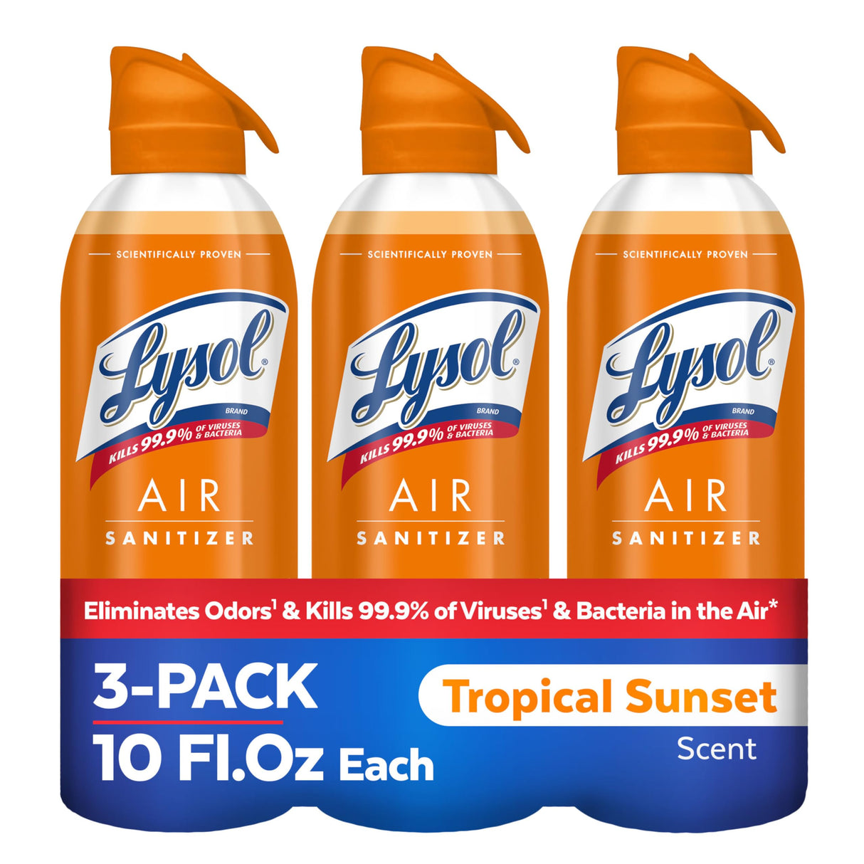 Lysol Air Sanitizer Spray with Odor Eliminator for Home & Office, Sanitizing Spray, Air Freshener Alternative, Tropical Sunset Scent, 10 oz (Pack of 3)