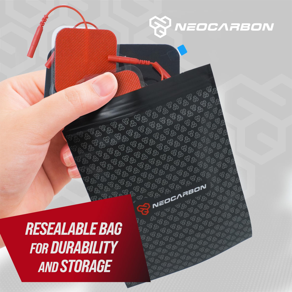 Reusable Electrode Pads for TENS Pro EMS Unit, Premium Replacement Square Pads with Plastic Holder, Set of 10 Pairs, Red