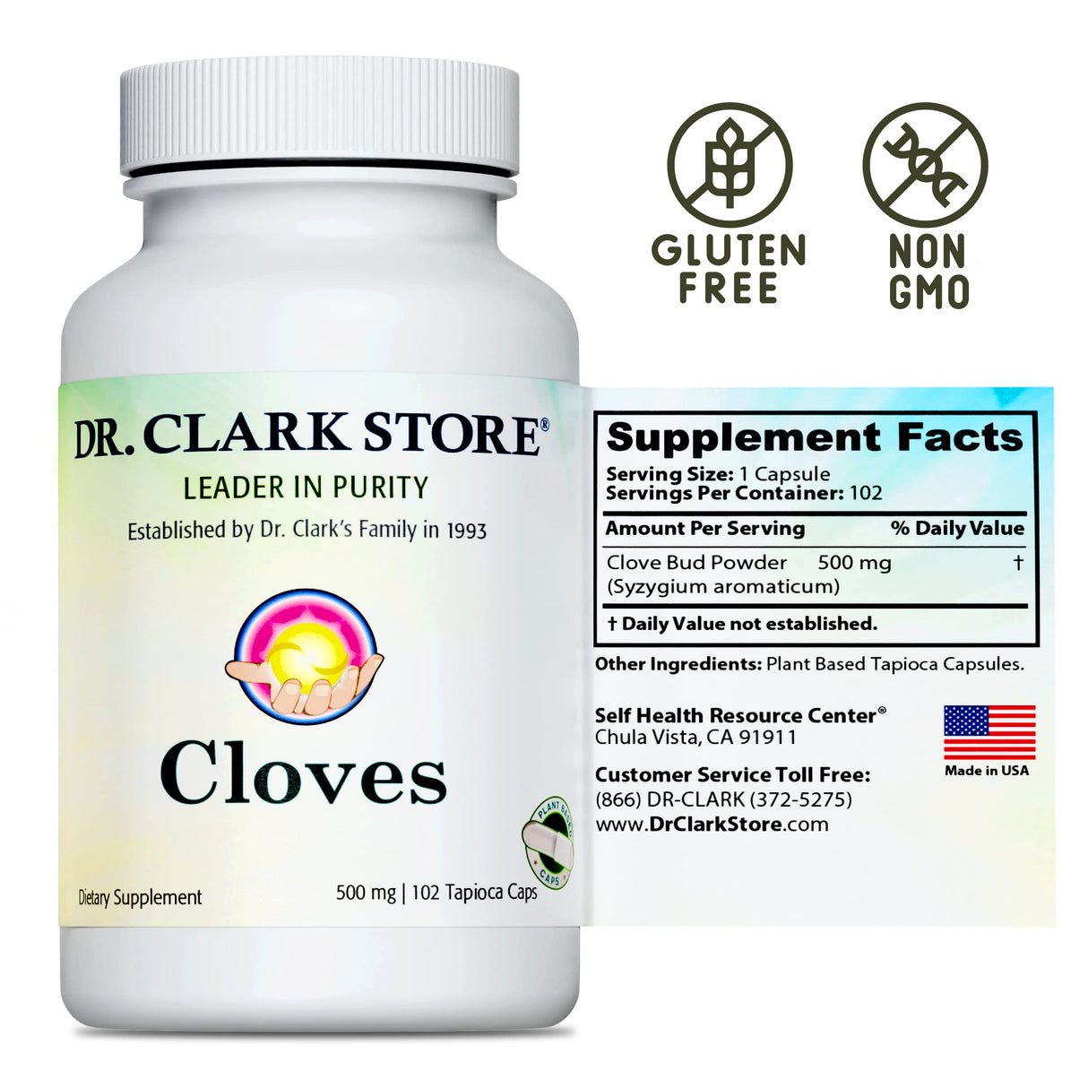 Dr Clark Store Cloves Vegetarian, 500mg, 102 Tapioca Capsules – Helps Maintain Liver Performance and Blood Circulation