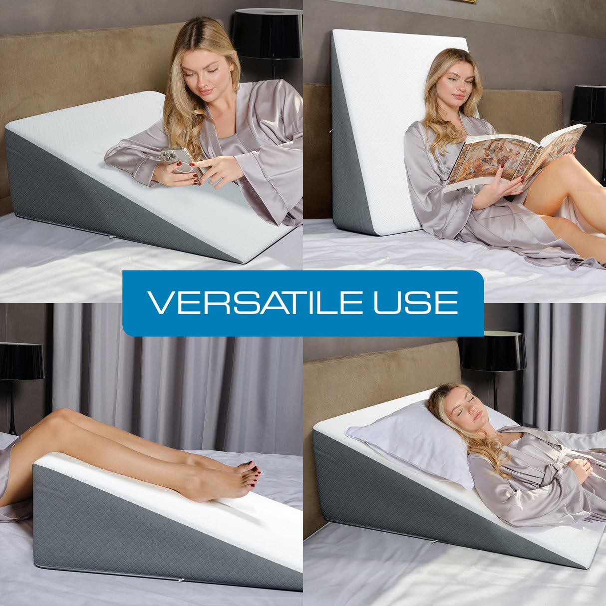 Kölbs Bed Wedge Pillow for Sleep Apnea, Sleeping Comfort, Relaxing, Acid Reflux, Heartburn and Back Pain Relief. Cushion for Sitting Up in Bed. Memory Foam Top, Chic Jacquard Washable Cover.