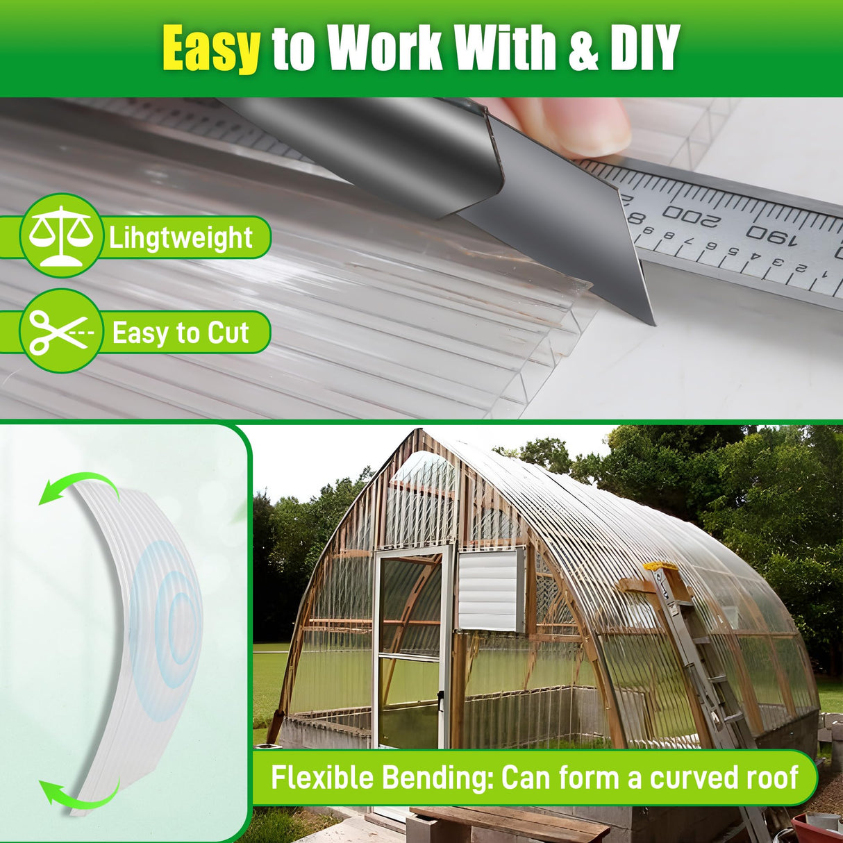 Sinimaka 10 Pack Polycarbonate Greenhouse Panels, 8' x 4' x 0.24'' Twin-Wall Polycarbonate Sheets, All Weather Clear Roof Panels Greenhouse Replacement Panels