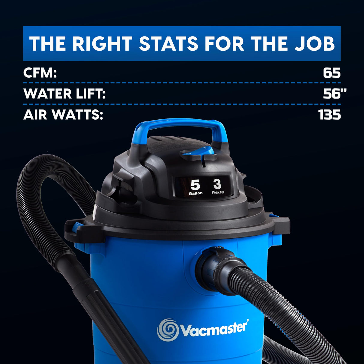 Vacmaster 5-Gallon* 3 Peak HP Wet/Dry Vacuum – VOC507PF 0101