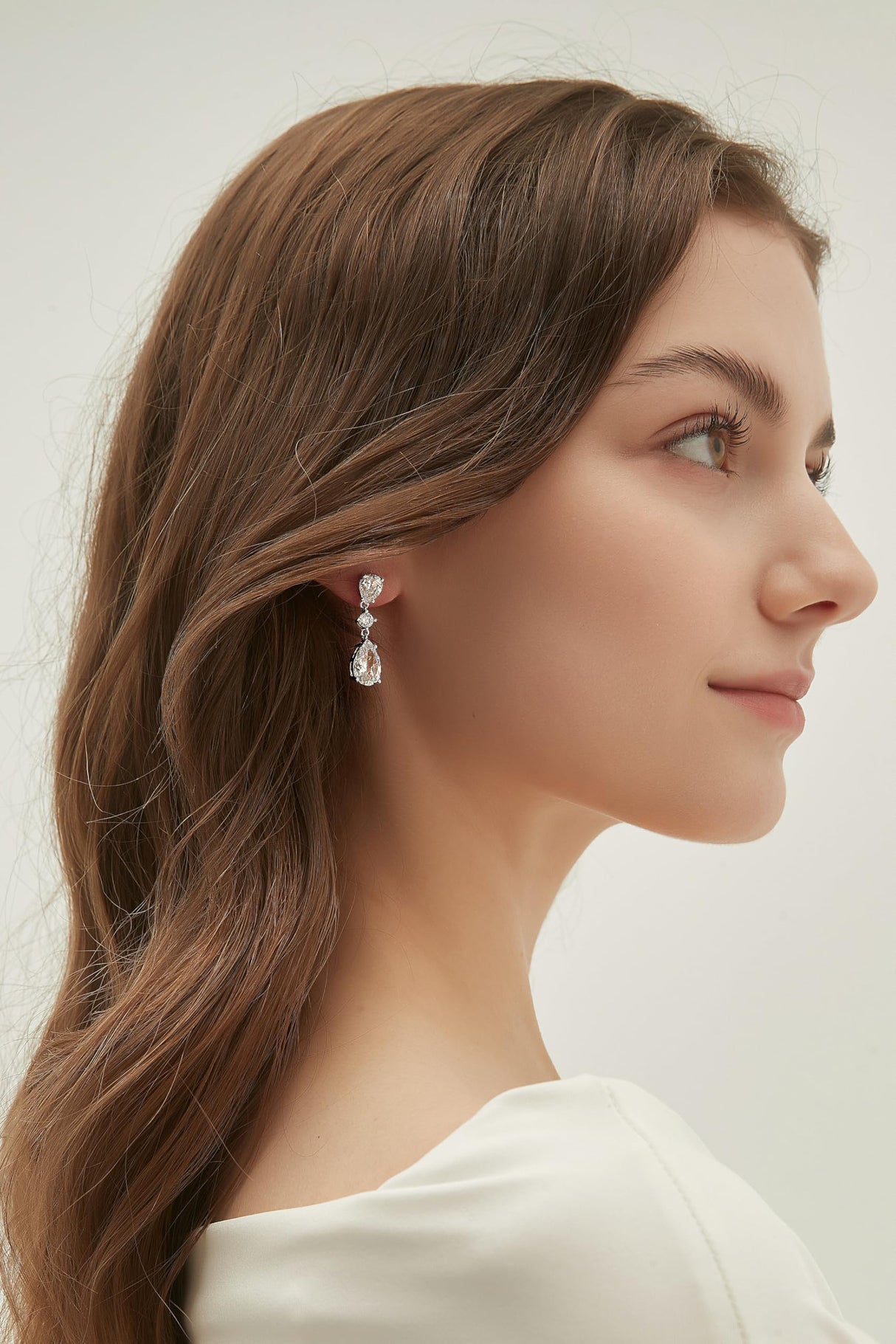 EAMTI Wedding Earrings for Brides Dangle Cubic Zirconia Pear Cut 925 Sterling Silver Post Engagement Earrings for Women