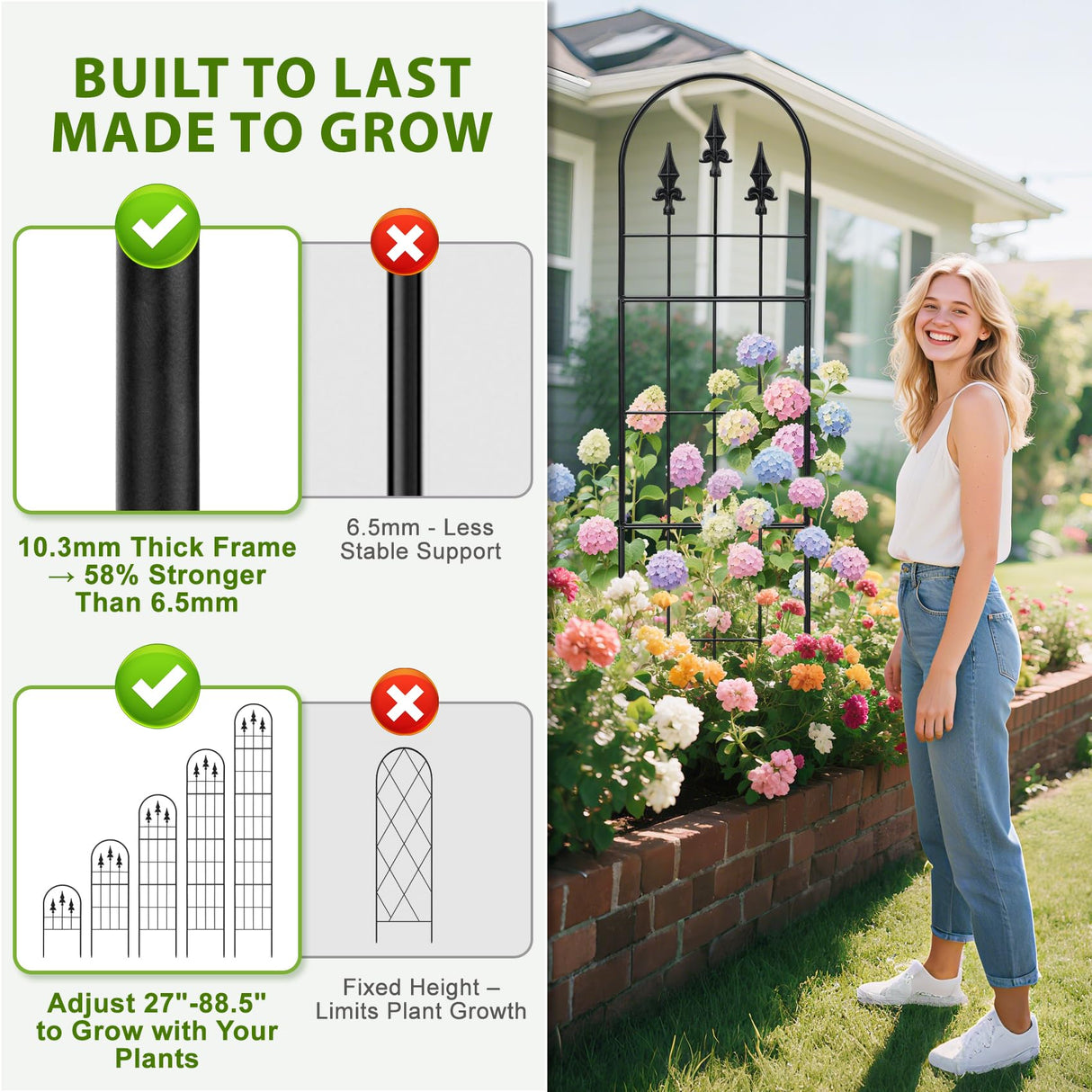 LATIHUUM 2 Pack 57.8" H x13 W Garden Trellis for Climbing Plants Outdoor, Rustproof Arched Metal Rose Trellis for Outdoor Indoor Roses Clematis Potted Climbing Plants Vines Flowers Decorative, Black