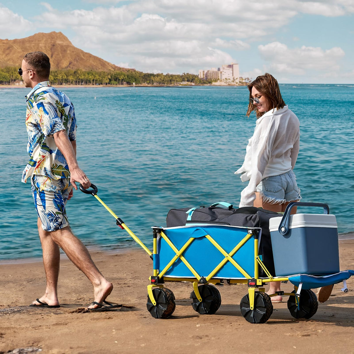 Beach Wagon with Big Wheels for Sand, Flip-Out Tailgate, 330 lb Capacity