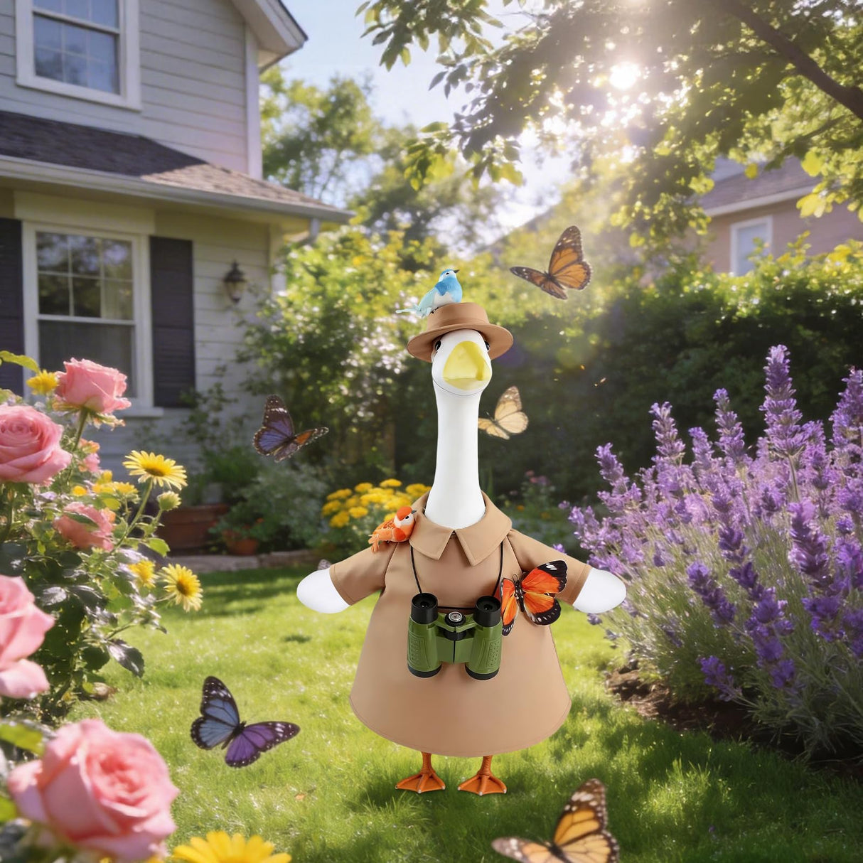 Joyxzacp Explorer Porch Goose Outfits– Bird Watching Safari Adventure Costume with Hat, Binoculars, Butterfly & Birds – 23" Lawn Porch Goose Clothes for Spring Summer Patio Yard Garden Decor (Safari)