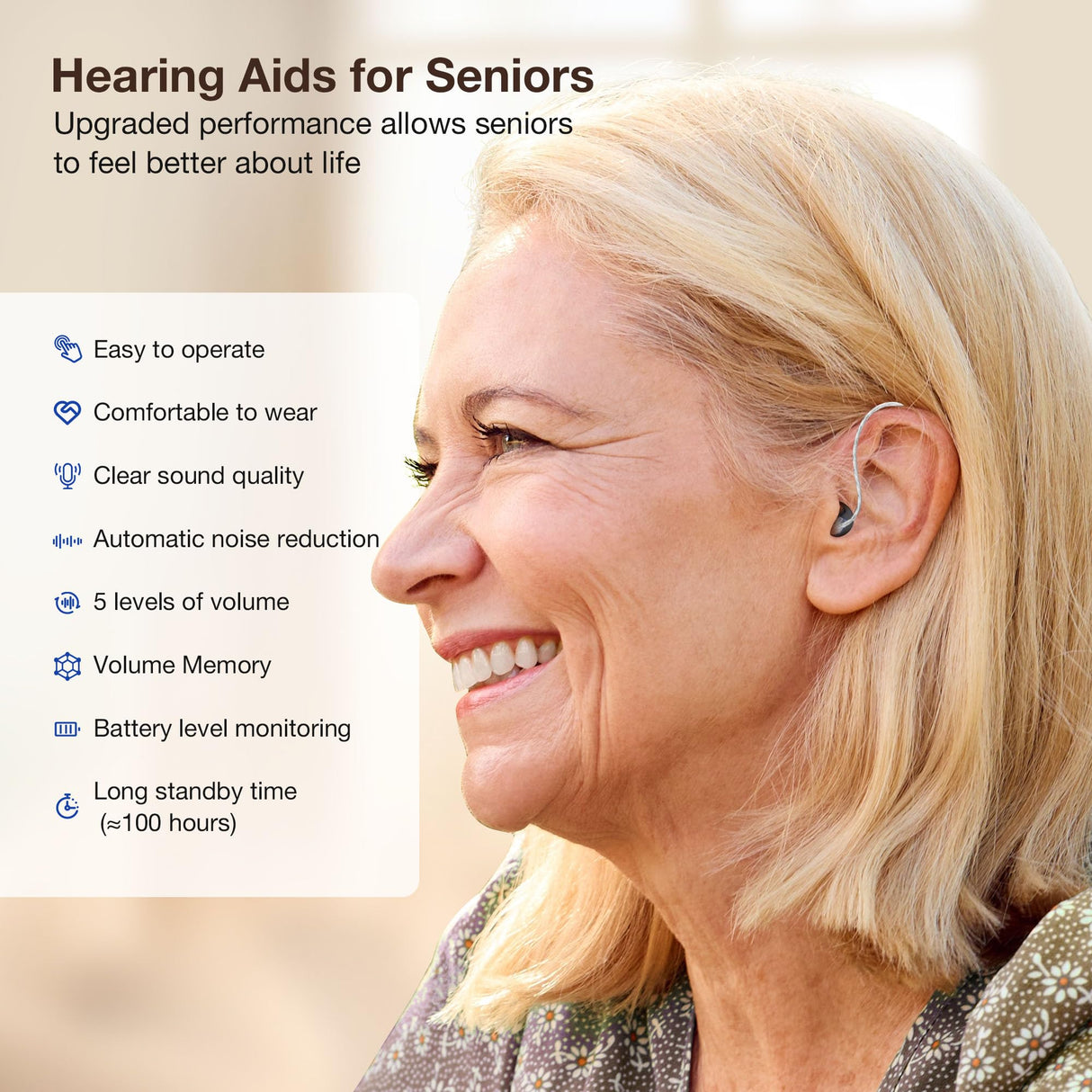 Hearing Aids for Seniors Rechargeable with Noise Cancelling, Hearing Amplifier with 5 Levels of Volume Adjustmen, Simple to Operate and Hear Clear Sound