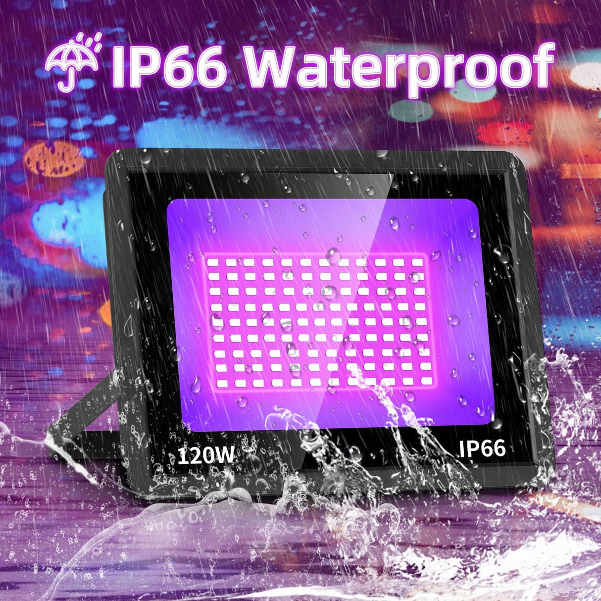 THECHAM 2 Pack Waterproof 120W LED Black Lights con 6ft Cord, Outdoor Black Lights Floodlight for Glow Party, Light Up 1100ft, Flood Light in Dark for Christmas, Birthday, Halloween