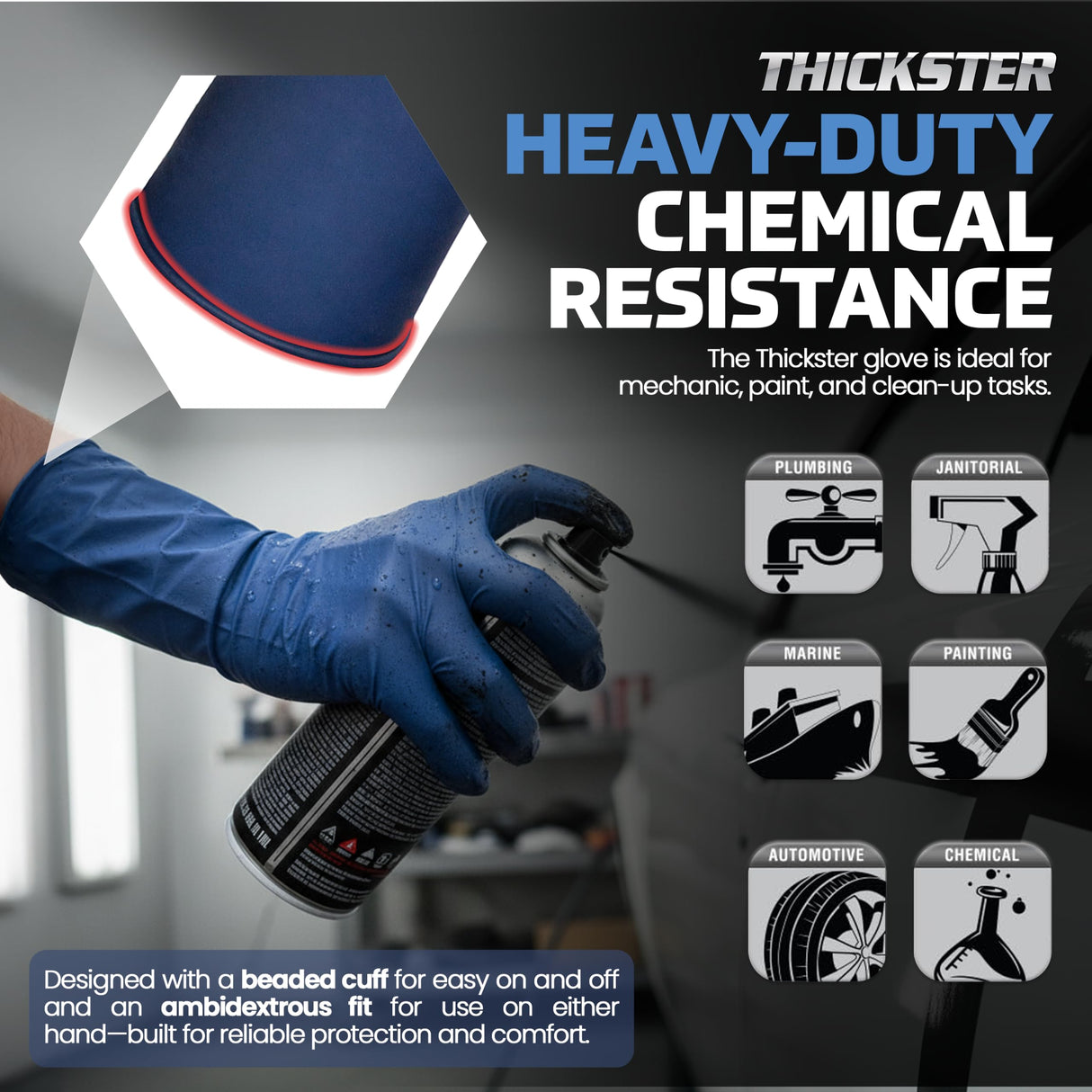Thickster Powder-Free Exam Grade Latex Disposable Gloves. Size Medium. Blue, 14 mil Thickness, 12" Length. Fully Textured for Superior Grip. Single Use. Pack of 50. (6602-20)