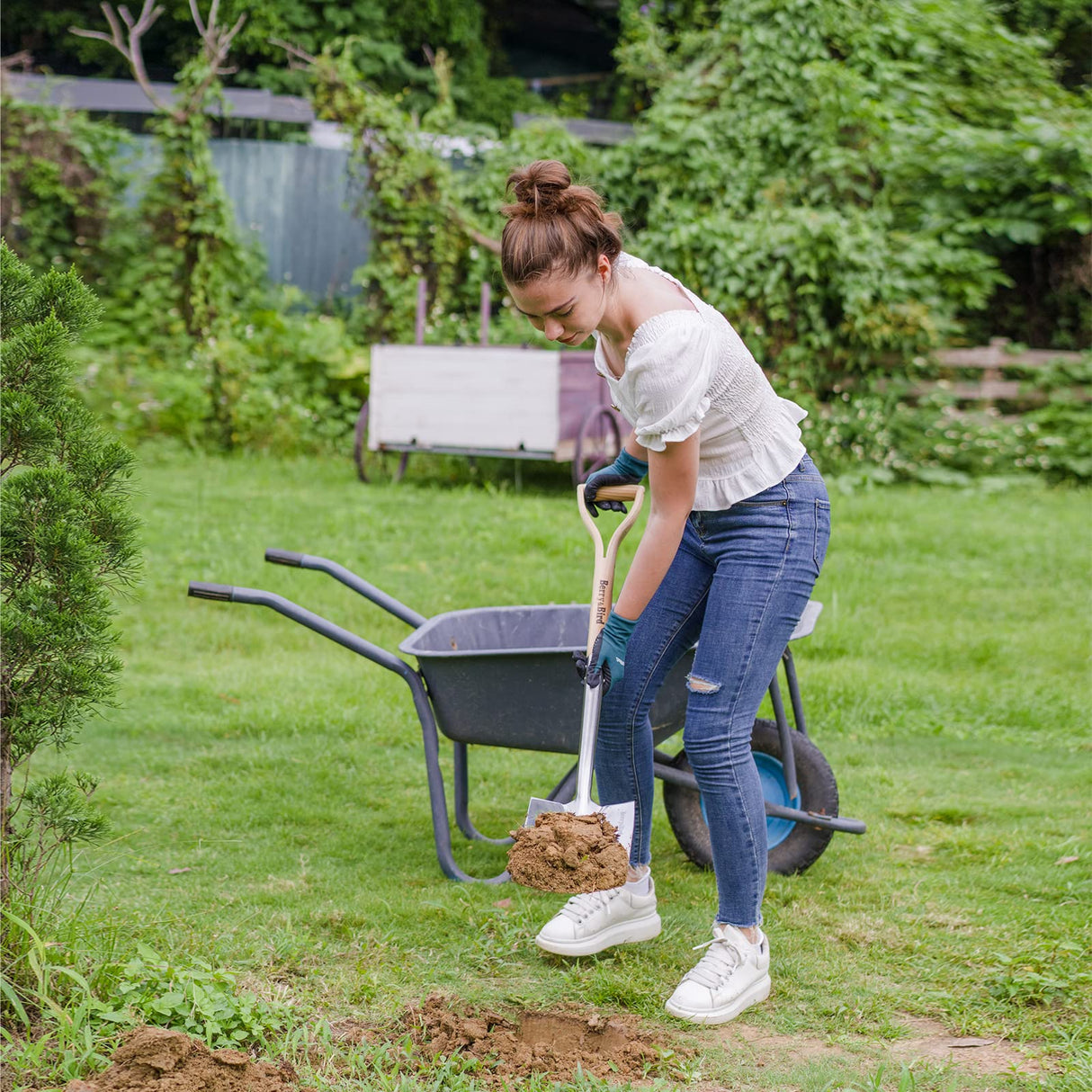 Berry&Bird Garden Digging Spade, 41" Stainless Steel Gardening Border Spade