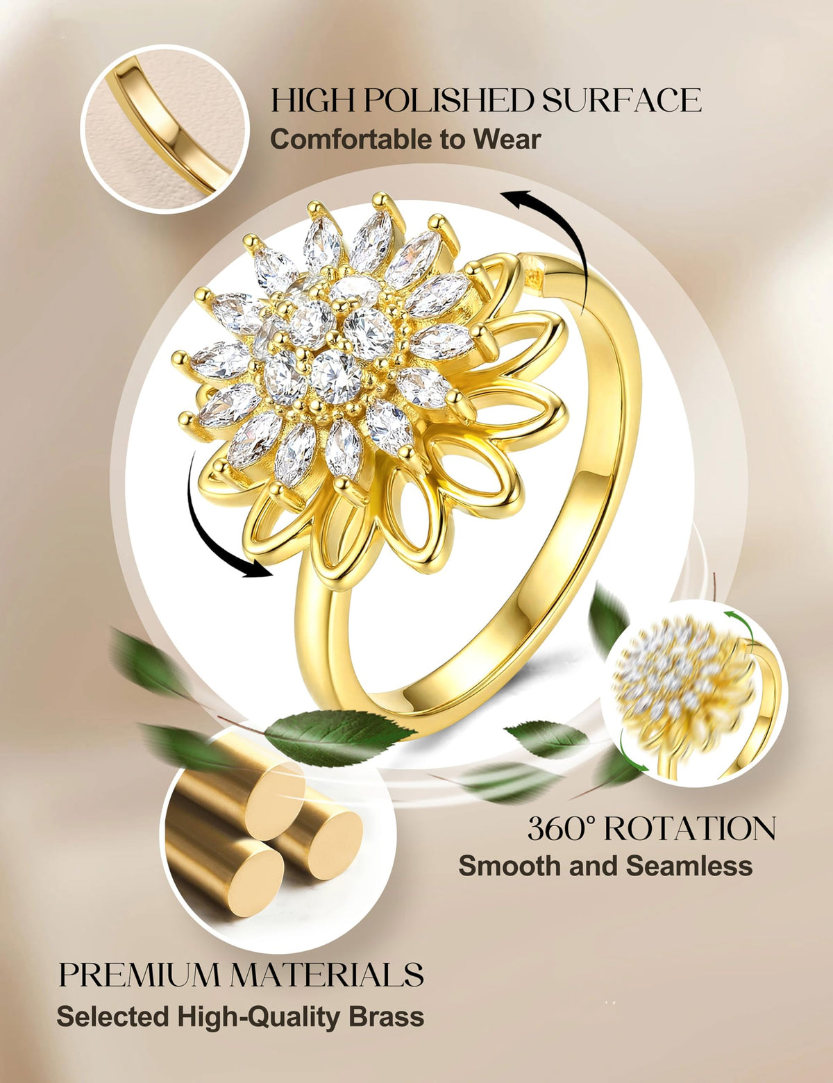 MILACOLATO 14K Gold Plated 9Pcs Fidget Ring for Women Anxiety Ring Set