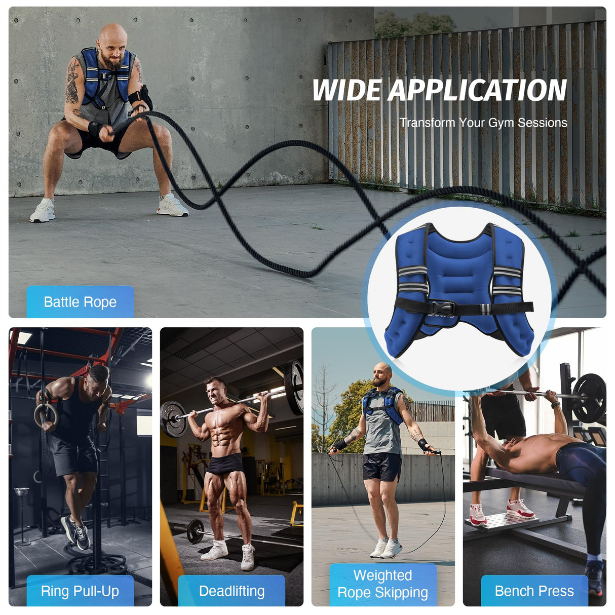 ZELUS Weighted Vest, 6lb/8lb/12lb/16lb/20lb/25lb/30lb Weight Vest with Reflective Stripe for Workout, Strength Training, Running, Fitness, Muscle Building, Weight Loss, Weightlifting, Blue(8 lb)