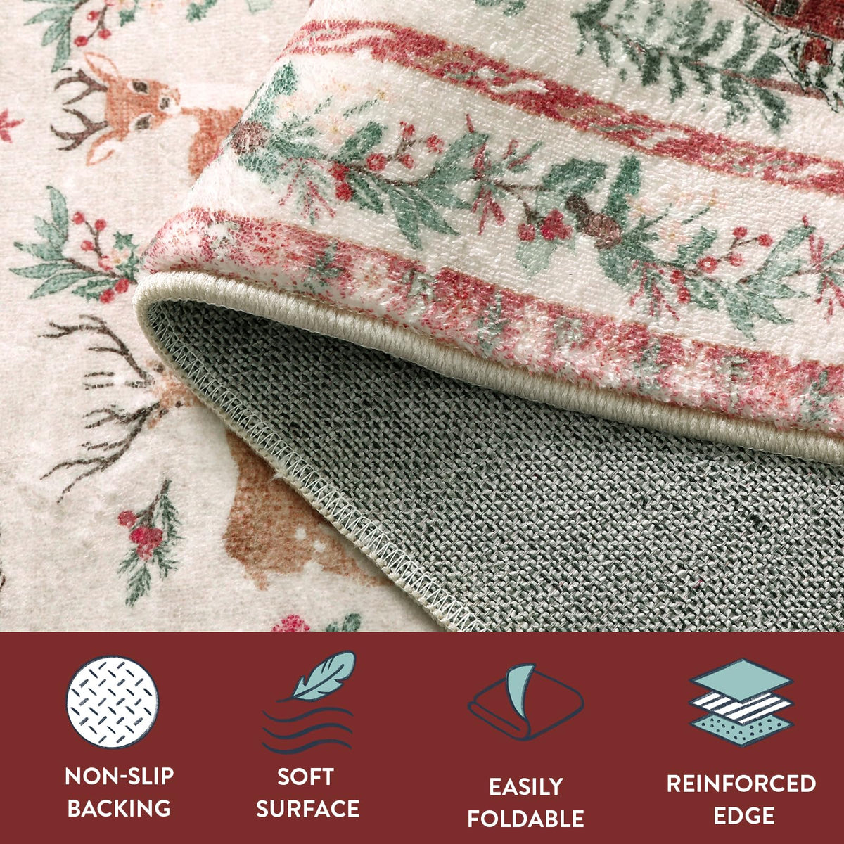 Lahome Christmas Runner Rug 2x8 Beige Rug Runners for Hallways Non Slip,Washable Kitchen Bathroom Runner Rug,Soft Christmas Tree Santa Claus Carpet Runner for Entryway Holiday Decor(2'x8',Beige)