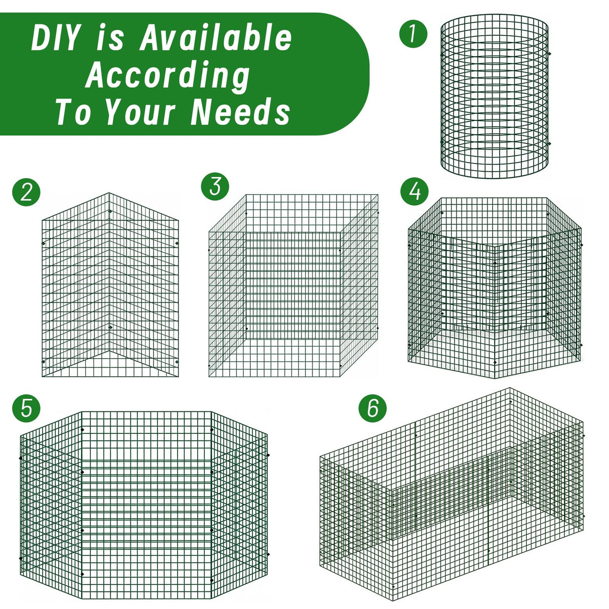 Plant Protectors from Animals - DIY Reusable Plant Cages for Outdoor Plants, Square Mesh Plant Covers Kits, 12"x12" Panels (6/18/30 Pcs) (18, Dark Green)