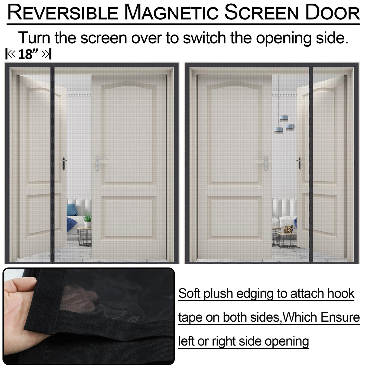 Reversible Left Right Side Opening Wide Magnetic Screen Door for Sliding & French Doors,Heavy Duty Thicker Reinforced Mesh Bug Door Screen Magnetic Closure,Screen 74" x 81",Fits Door to 72"x80"