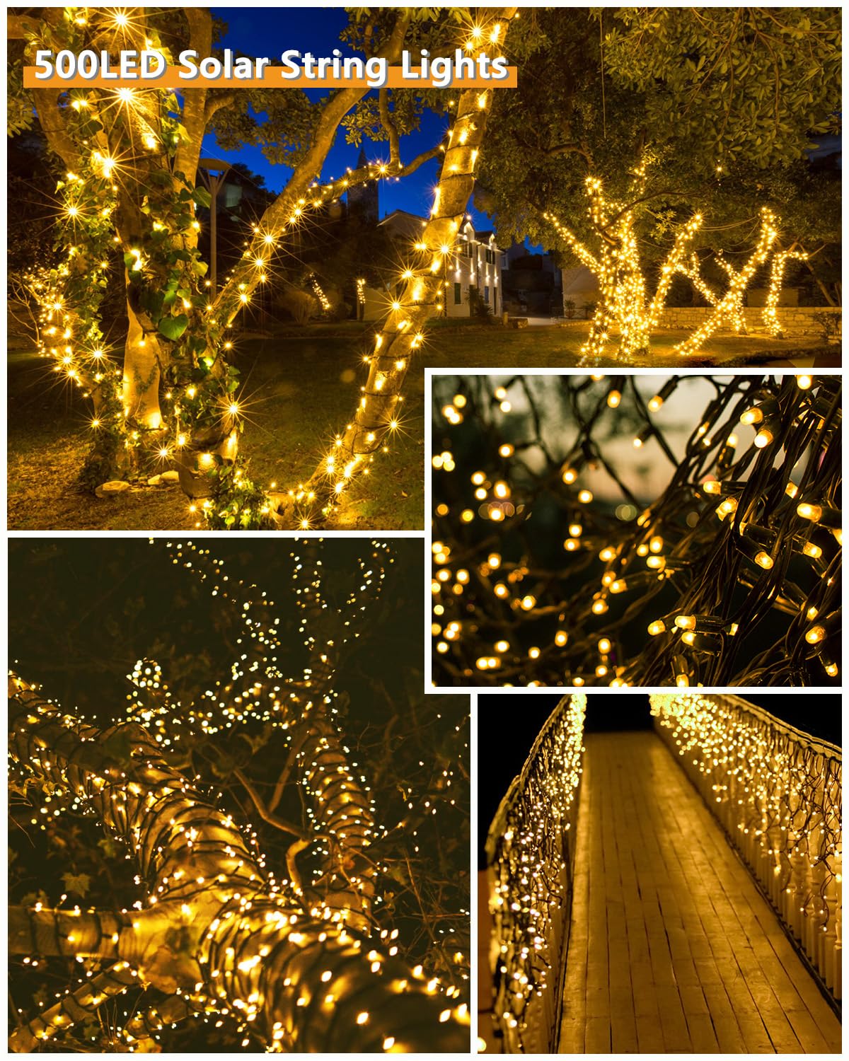Upgrade Solar String Lights for Outside 2 Pack Total 180FT 500LED Solar Christmas Lights Outdoor with 8 Modes, IP65 Waterproof Outdoor Twinkle Light, Garden Tree Party Christmas Decoration, Warm White