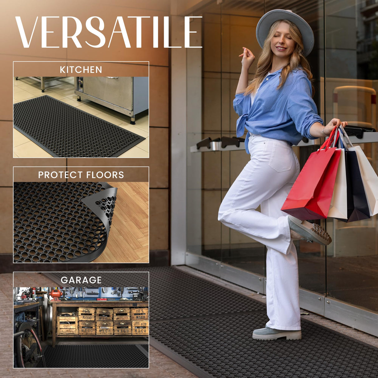 Lifetime Supplies 36" x 24" Commercial Rubber Floor Mat | Safety Water Drainage | Non Slip Anti Fatigue Mat for Restaurant, Kitchen, Indoors, Outdoors and Entryway