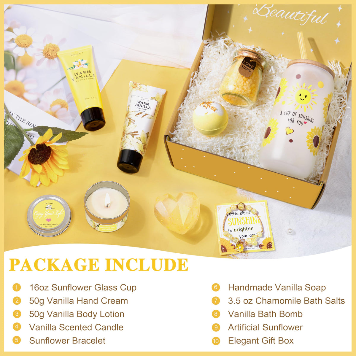 Gifts for Women,Bath and Body Gift 10 pcs Warm Vanilla Self Care Set for Friends,Her,Bestie,Mom,Wife Christmas Birthday Gifts