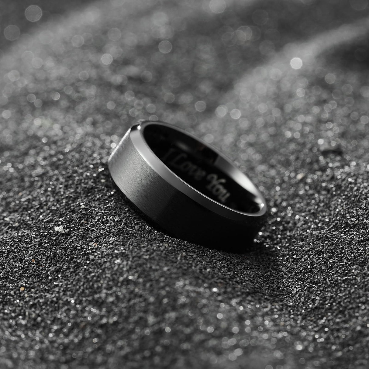 King Will Stainless Steel Wedding Ring 8mm Black I Love You Matte Size 10