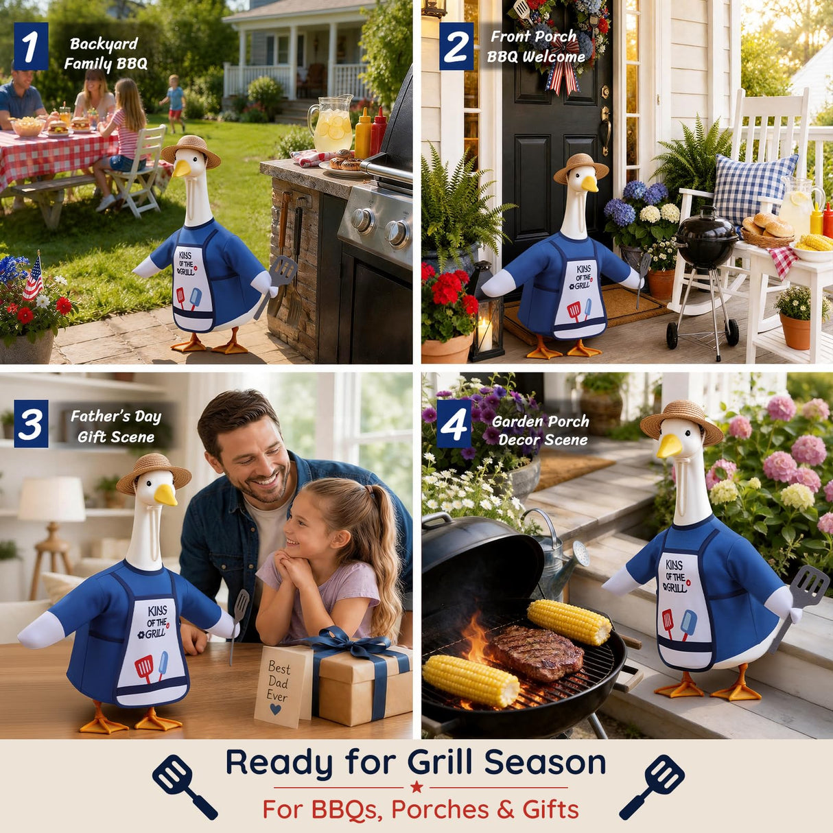Pextian BBQ Porch Goose Outfits, 23 Inch Porch Goose Summer Outfit, Funny Duck Clothes with Straw Hat, Apron & Spatula -Goose Clothes for Cement Goose Outdoor Garden Yard Decor