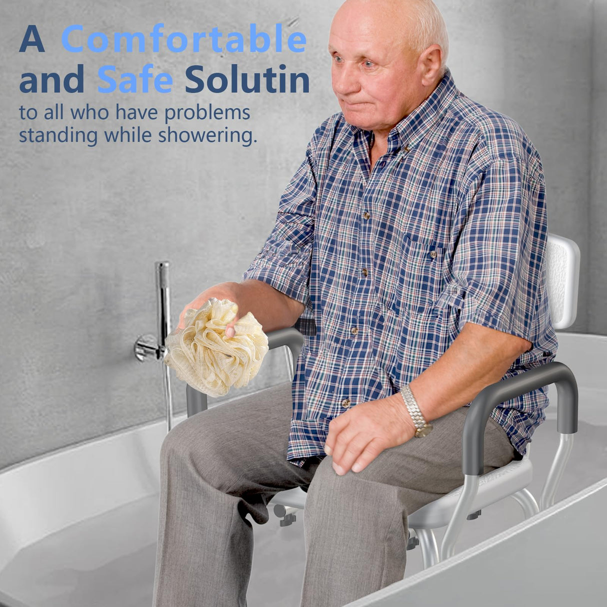 KingPavonini Shower Chair for Inside Shower with Arms and Back, FSA/HSA Eligible 400LBS Heavy Duty Shower Seat for Bathtub, Reinforced Guard, Height Adjustable Bath Seat for Elderly, Adults & Disabled