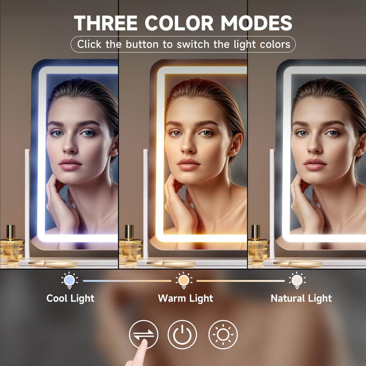 Hasipu Vanity Mirror with Lights, 22" x 18" LED Makeup Mirror, Light up Mirror with Smart Touch 3 Colors Dimmable, Brightness Adjustment, 360ยฐ Rotation (White)