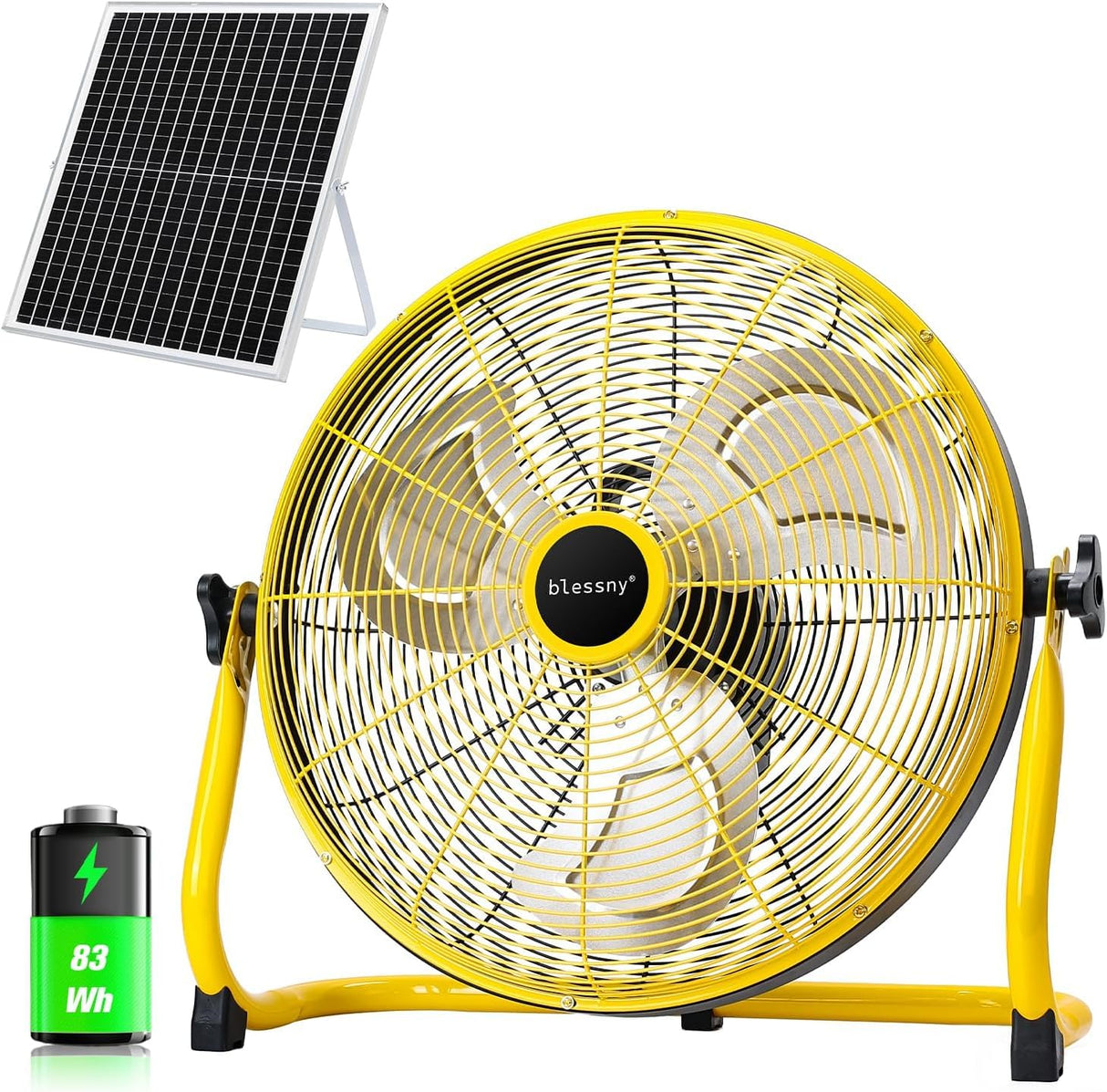 blessny 16" Large Solar Rechargeable Floor Fan with 35W Solar Panel for Home Outdoor Camping Gazebo Greenhouse Barn Poultry Pet House Cooling or Air Circulation, 23 Ft Long Cord