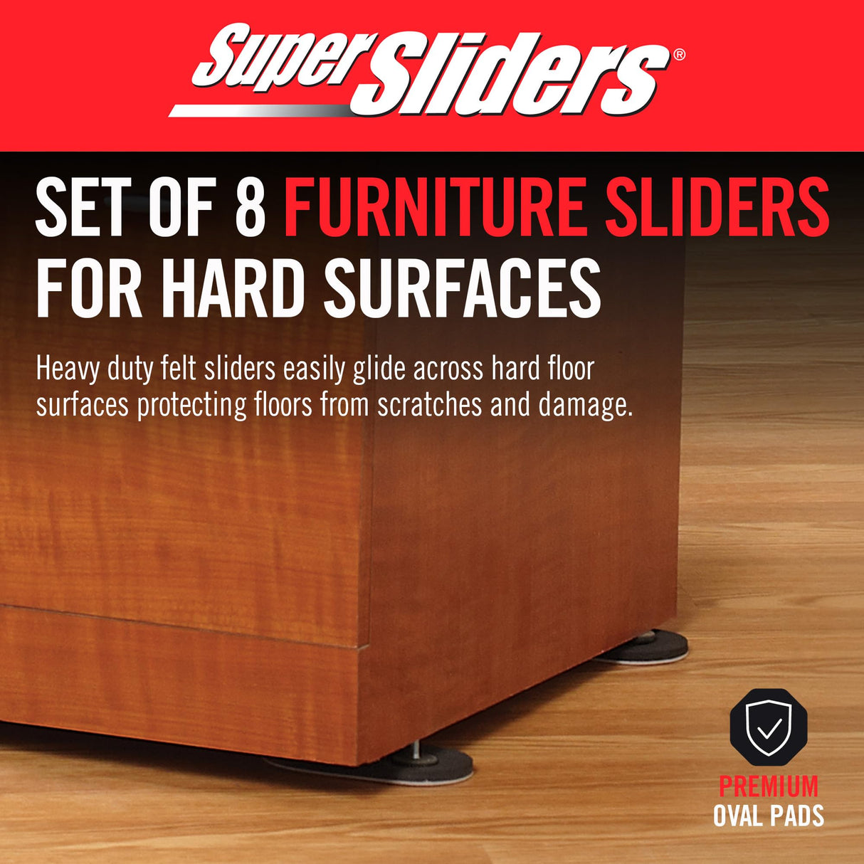 Super Sliders 5-3/4" x 9-1/2" XL Oval Reusable Felt Furniture Sliders for Hard Surfaces, Anti-Slip Protective Furniture Moving Pads for Beds, Sofas, Dressers, Set of 8, Brown