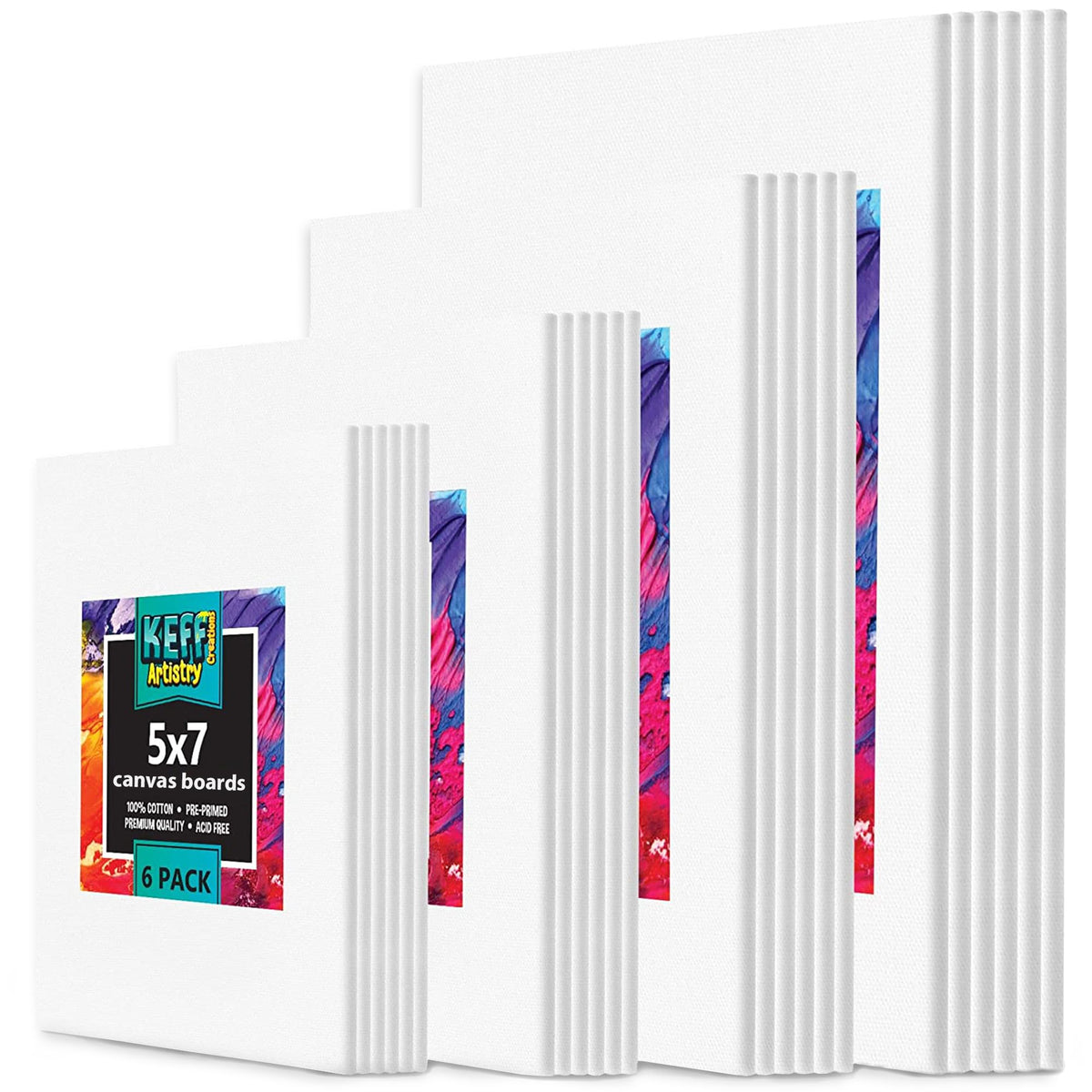 KEFF 24-Pack π£π₯ππ ππ¨π Canvas for Painting, 6 of 5x7, 8x10, 9x12,11x14 Painting Canvas Boards, Art Supplies for Adults & Kids - 100% Cotton Primed Canvases for Painting Acrylic, Oil, Watercolor