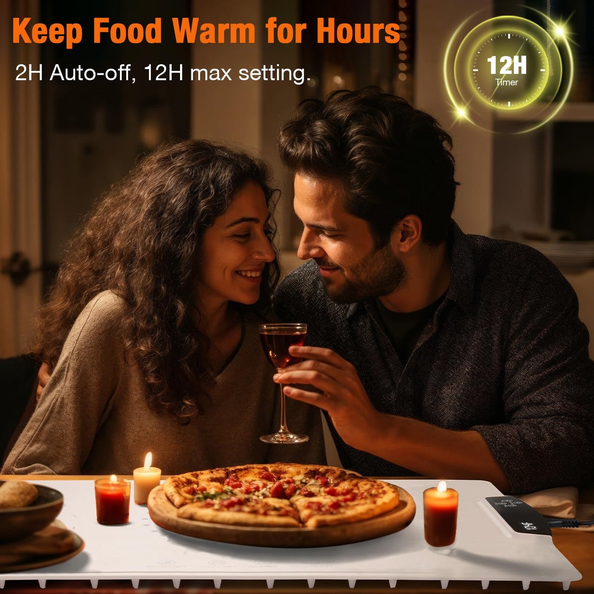 Food Warming Mat, Large Electric Warming Tray with 7 Temperature Settings 2-12H Timer and Child-Lock Fast Full Surface Heating Roll Up Food Warmers for Parties Buffet Gatherings Countertop