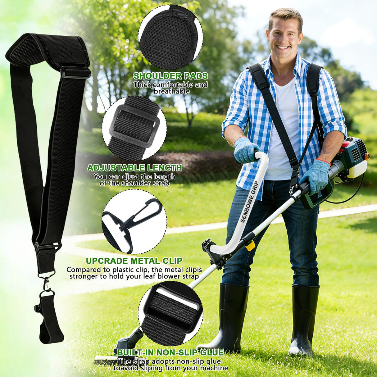 ππ©π π«ππππ Weed Eater Handle, Ergonomic String Trimmer Grip Extension Back Saver,with Adjustable Shoulder Strap, Universal Weedeater Handle for Lawn Care, Landscaping, Grass,Trimming (White)
