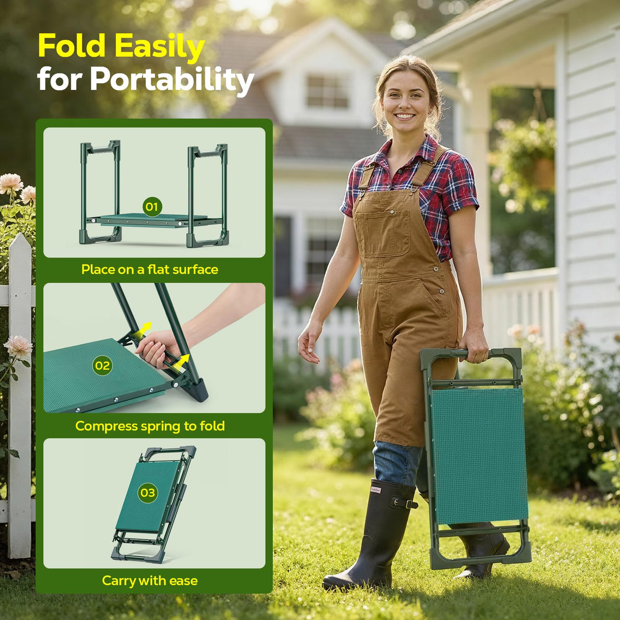 MoKo Garden Kneeler, Heavy Duty Garden Kneeler and Seat Supports up to 350Lbs, Gardening Stool with LargeTool Bag, Foldable Kneeling Stool Space Saving, Gardening Gifts for Women, Seniors, Dark Green